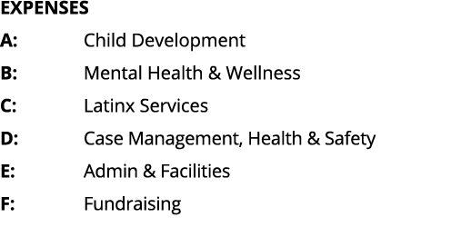 EXPENSES A: Child Development B:  Mental Health & Wellness C:   Latinx Services D:  Case Management, Health & Safety    